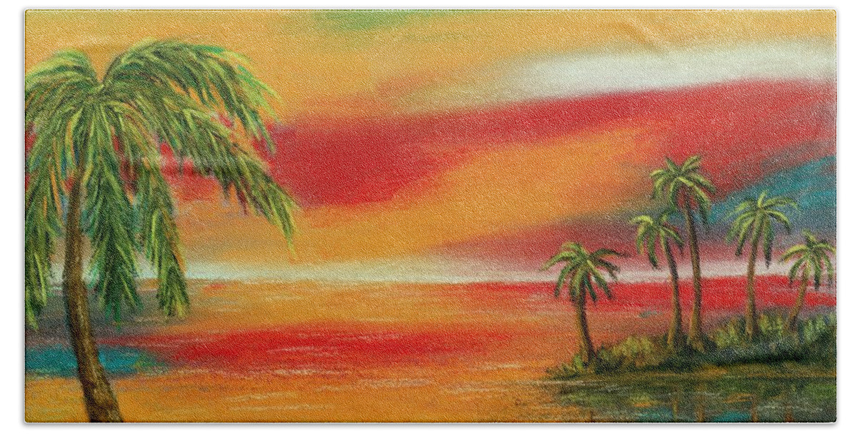 Olorful Beach Towel featuring the painting Colorful Paradise by Anastasiya Malakhova