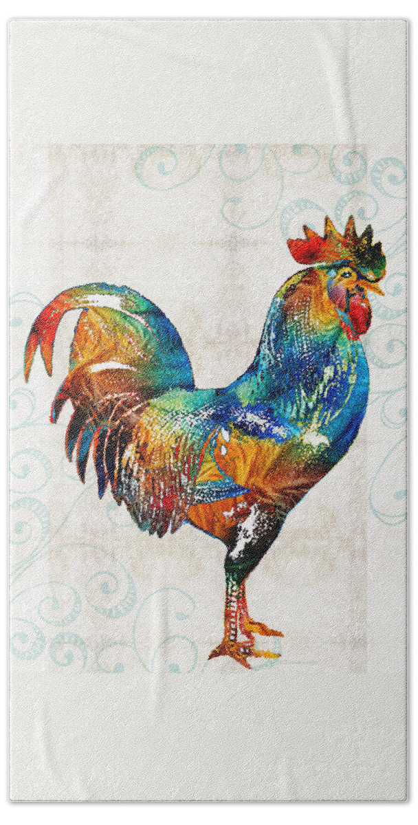 Rooster Beach Sheet featuring the painting Colorful Rooster Art by Sharon Cummings by Sharon Cummings