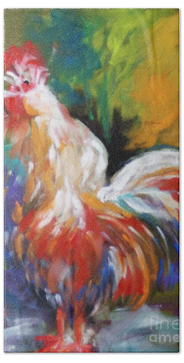 Rooster Beach Towel featuring the painting Colorful Rooster by Melinda Etzold