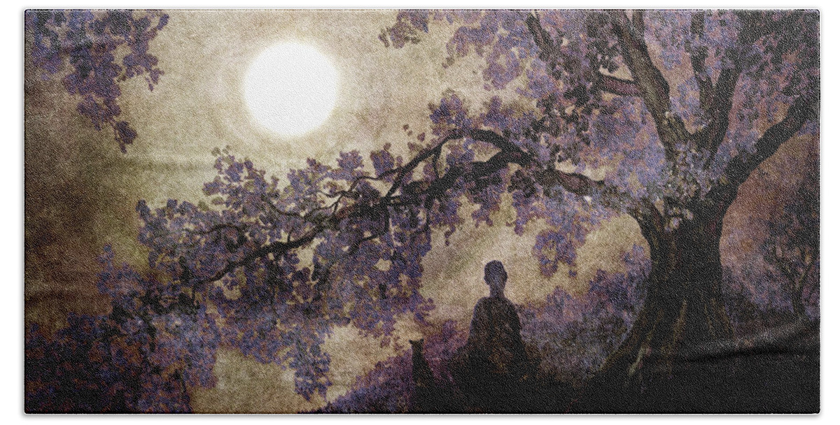 Zen Beach Towel featuring the digital art Contemplation Beneath the Boughs by Laura Iverson