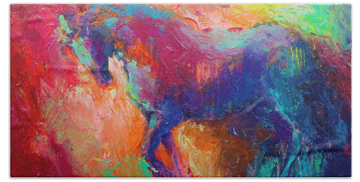 Contemporary Horse Painting Beach Sheet featuring the painting Contemporary vibrant horse painting by Svetlana Novikova