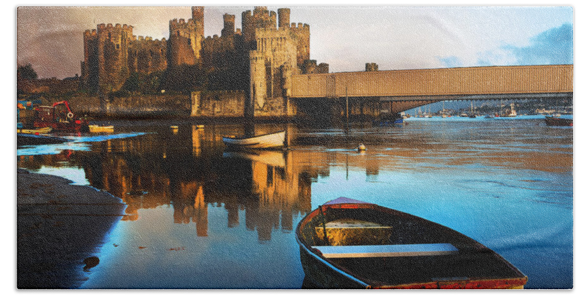 Conwy Beach Towel featuring the photograph Conwy Castle Reflection by Mal Bray