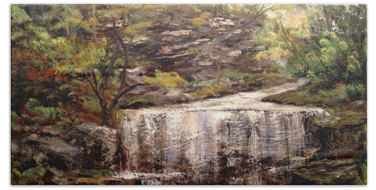 Waterfall Beach Towel featuring the painting Cool Waterfall by Dorothy Maier