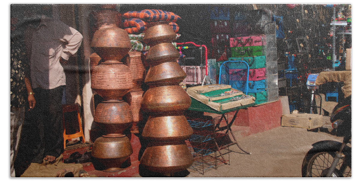 India Beach Towel featuring the digital art Copper Pots by Carol Ailles