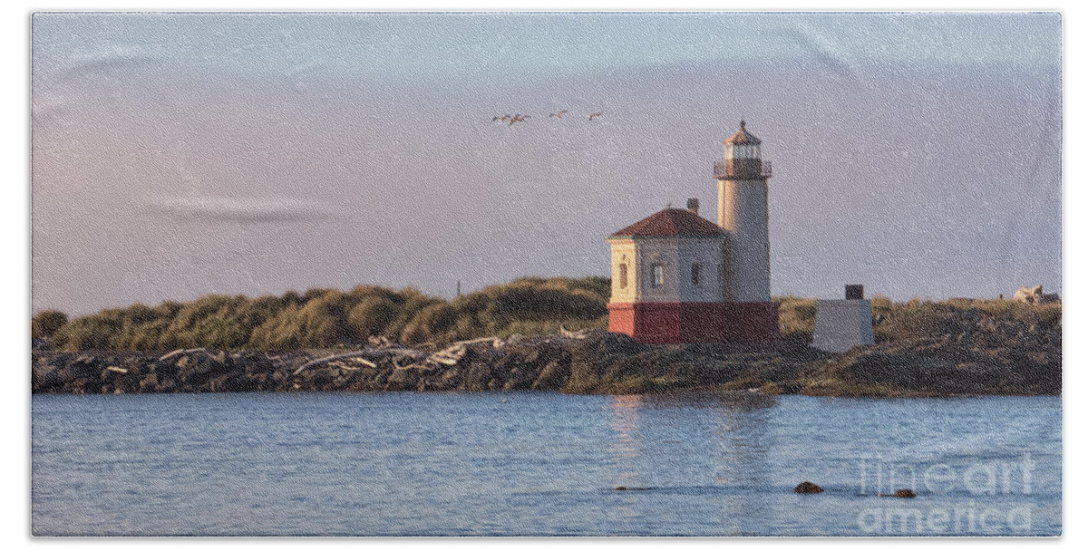 2013 Beach Towel featuring the photograph Coquille River Lighthouse by Carrie Cole