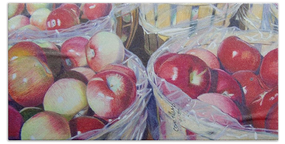 Apple Beach Sheet featuring the mixed media Cortland Apples by Constance Drescher