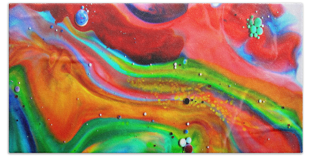 Liquid Art Beach Sheet featuring the painting Cosmic Lights by Joyce Dickens