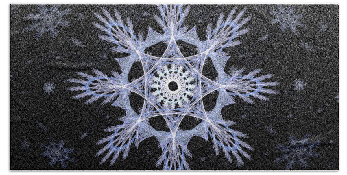 Abstract Beach Towel featuring the digital art Cosmic Snowflakes by Shawn Dall