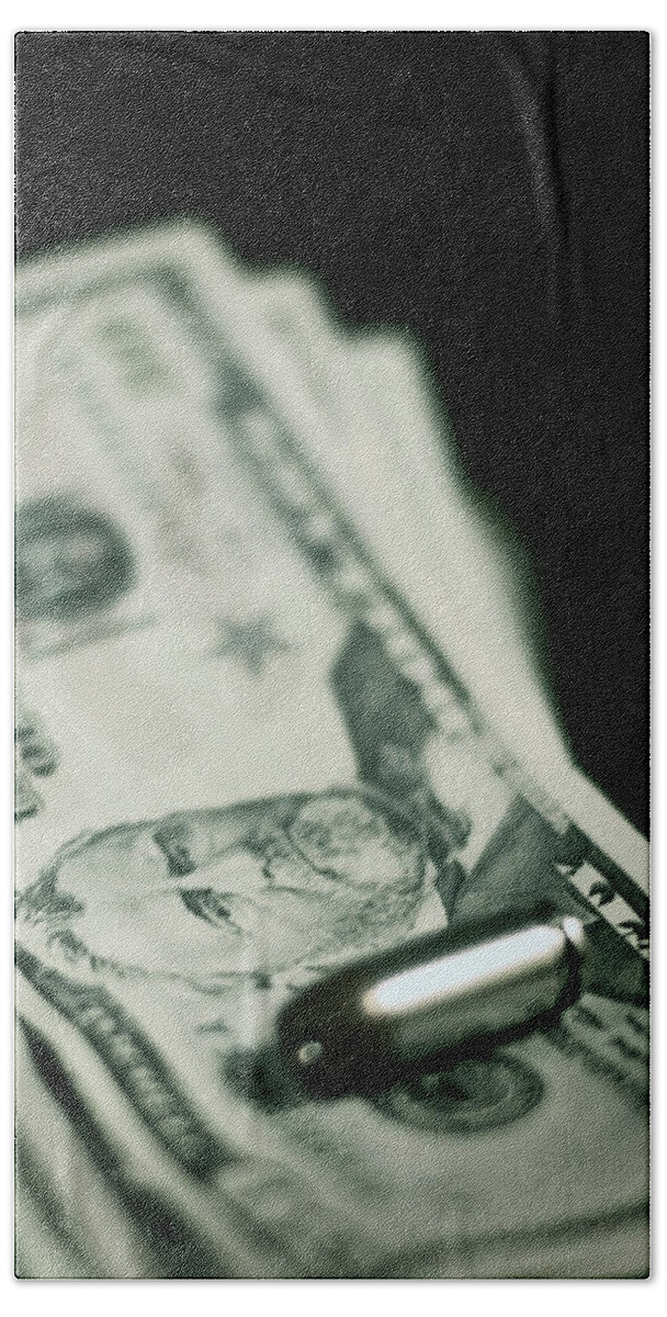 Money Beach Sheet featuring the photograph Cost of One Bullet by Trish Mistric