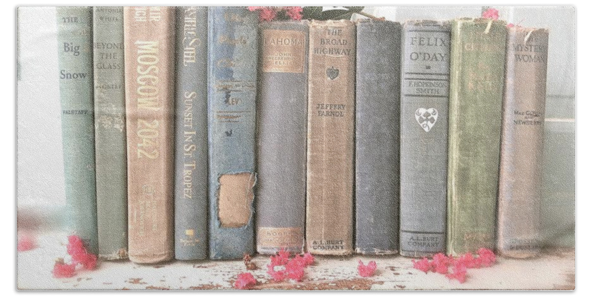 Old Books Beach Towel featuring the photograph Cottage Library by Angie Mahoney