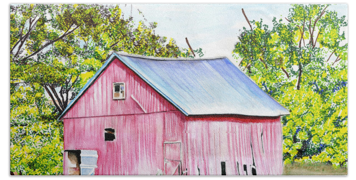 Barn Beach Towel featuring the drawing Country Barn by Bill Richards
