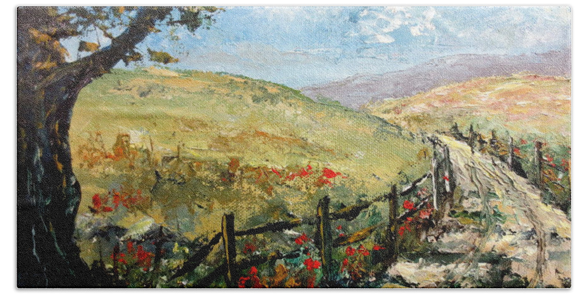 Rural Beach Towel featuring the painting Country Road by Lee Piper