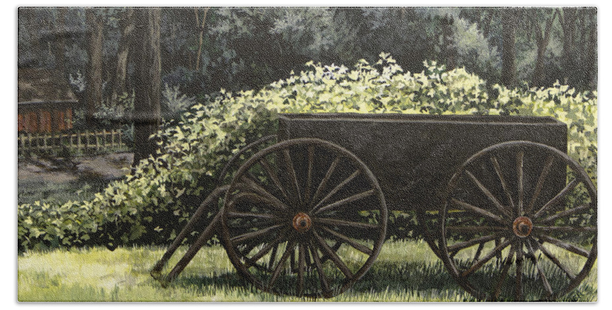 Country Beach Towel featuring the painting Country Wagon by Mary Palmer