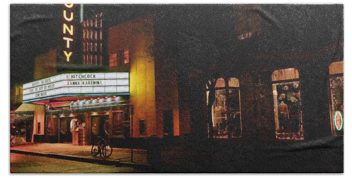 County Theater Beach Towel featuring the photograph County Theater at Night by William Jobes