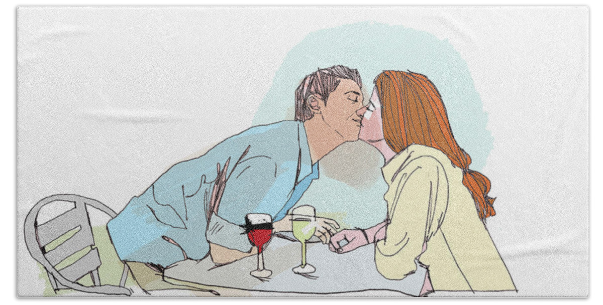 ? Lust Beach Towel featuring the photograph Couple Drinking Wine And Kissing by Ikon Ikon Images