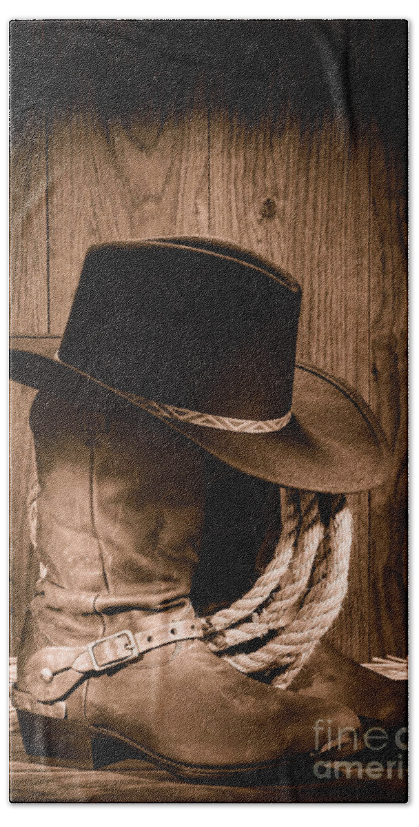 Boots Beach Towel featuring the photograph Cowboy Hat and Boots by Olivier Le Queinec