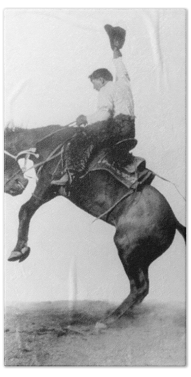 Occupation Beach Towel featuring the photograph Cowboy Riding Bucking Bronco, 1911 by Science Source