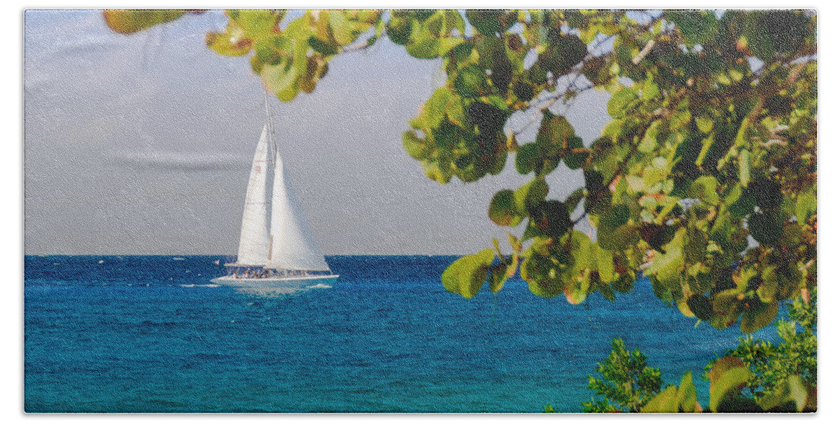 Cozumel Beach Sheet featuring the photograph Cozumel Sailboat by Mitchell R Grosky