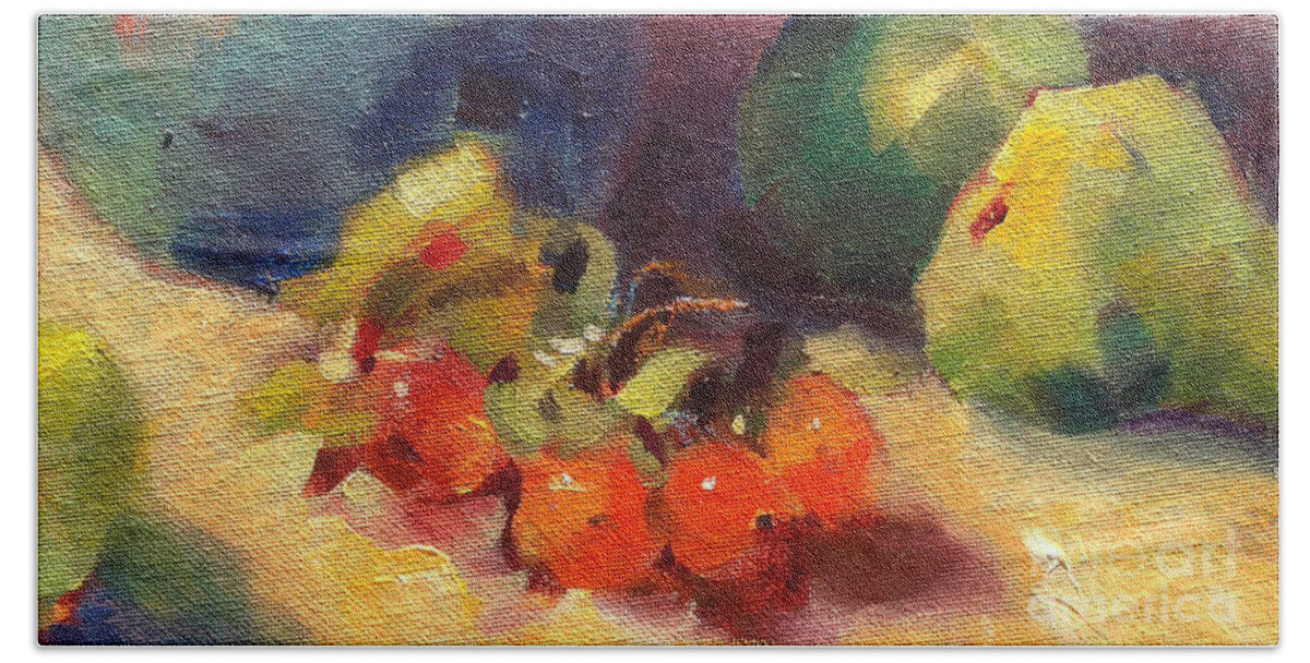Still Life Beach Sheet featuring the painting Crab Apples and Pears by Michelle Abrams