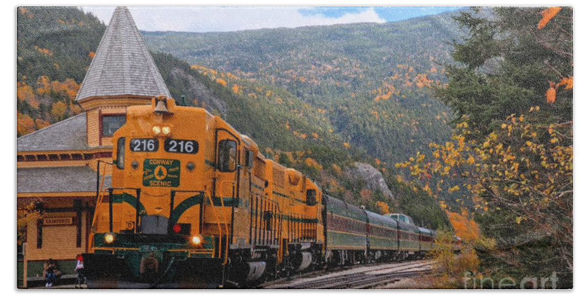 Conway Railroad Beach Towel featuring the photograph Crawford Notch Train Depot by Adam Jewell