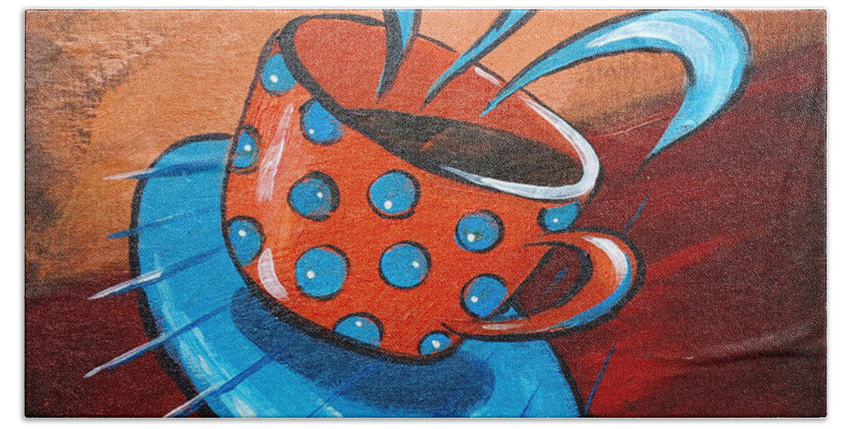Coffee Beach Towel featuring the painting Crazy Coffee by Glenn Pollard
