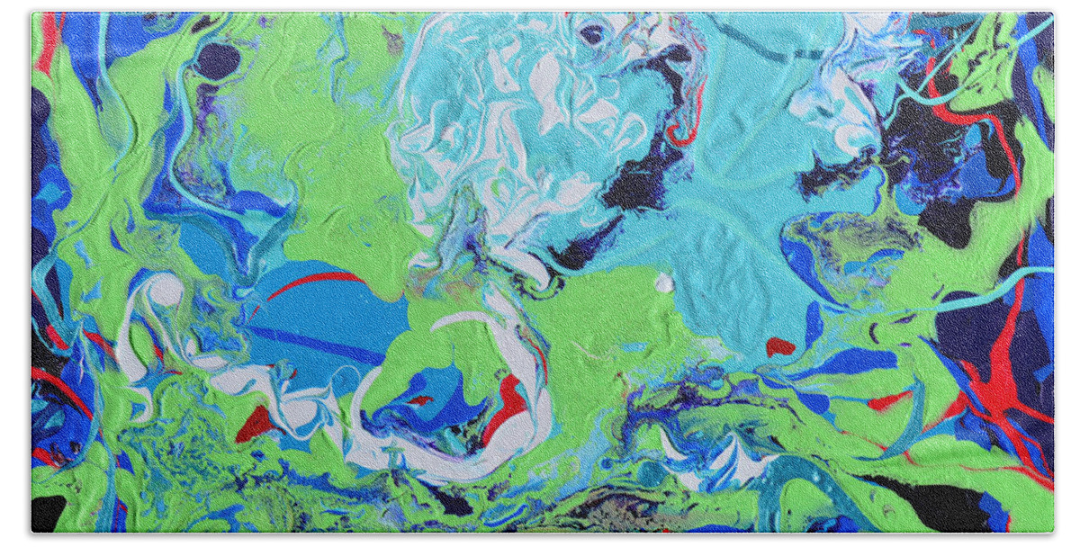 Bold Abstract Beach Towel featuring the painting Creatures In The Blue Lagoon by Donna Blackhall