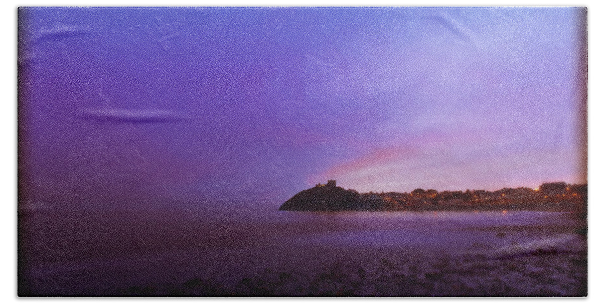 Criccieth Beach Towel featuring the photograph Criccieth Castle at dusk by B Cash