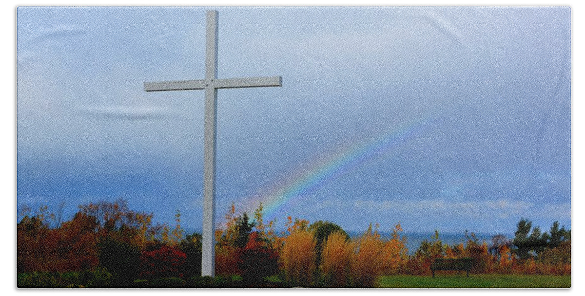 Cross Beach Towel featuring the photograph Cross at the End of the Rainbow by Keith Stokes