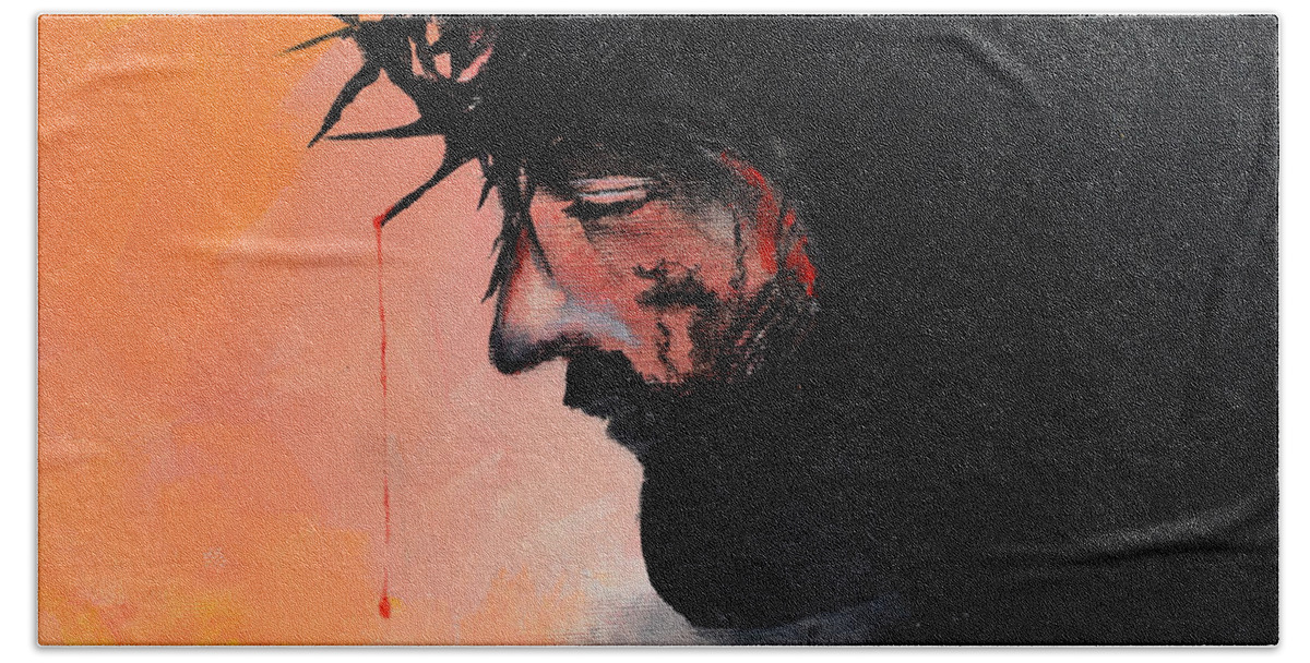 Christ Beach Towel featuring the painting Blood of the Redeemer by Gary Smith