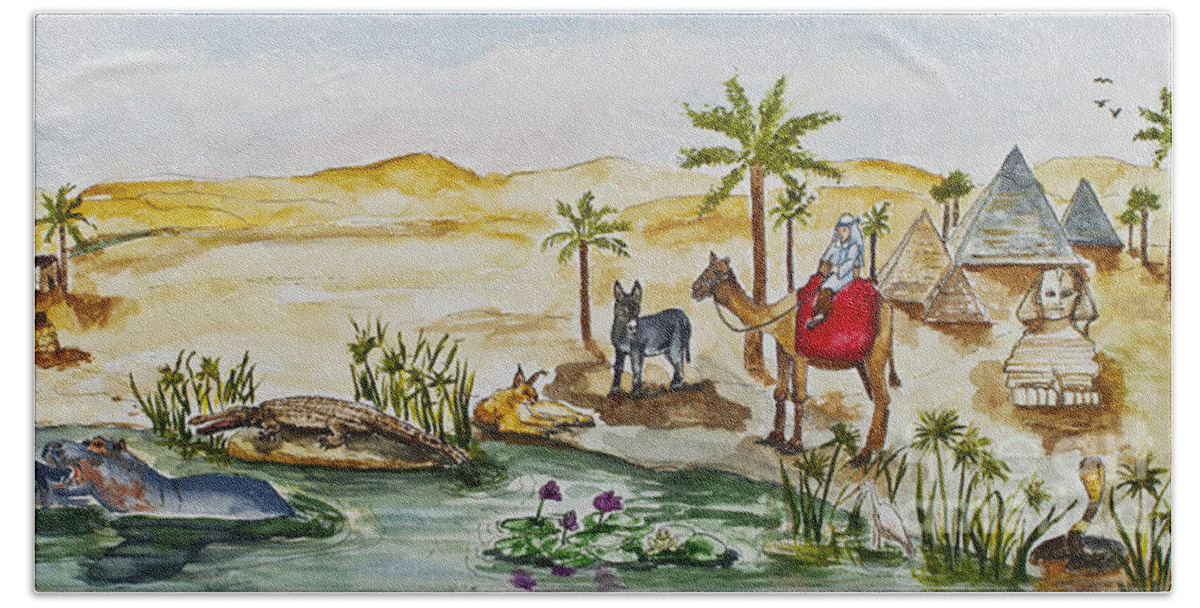 Egypt Beach Towel featuring the painting Cruising Along The Nile by Janis Lee Colon