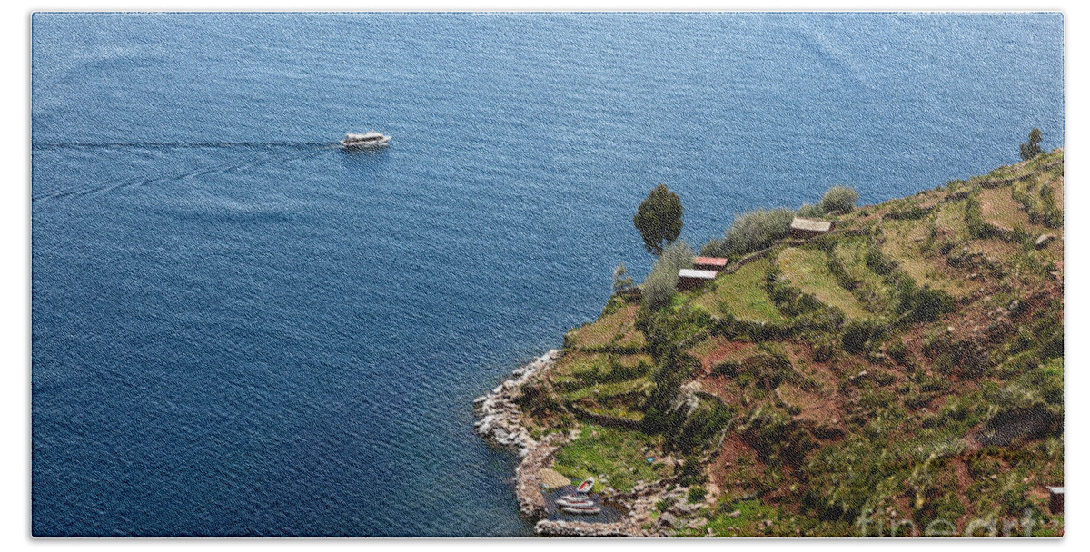 Peru Beach Towel featuring the photograph Cruising on Lake Titicaca by James Brunker