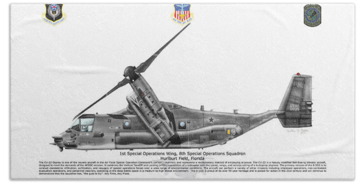 Bell Beach Sheet featuring the digital art CV-22B Osprey 8th SOS by Arthur Eggers