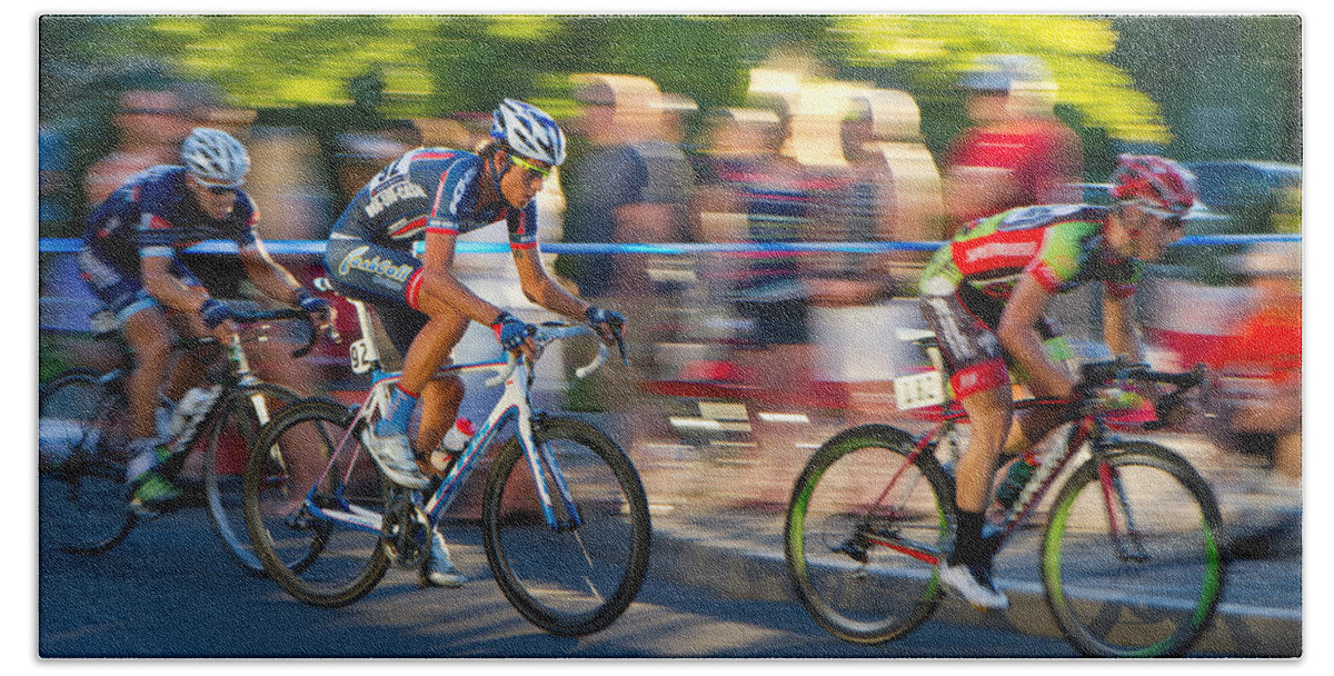 Sports Beach Towel featuring the photograph Cycling Pursuit by Kevin Desrosiers