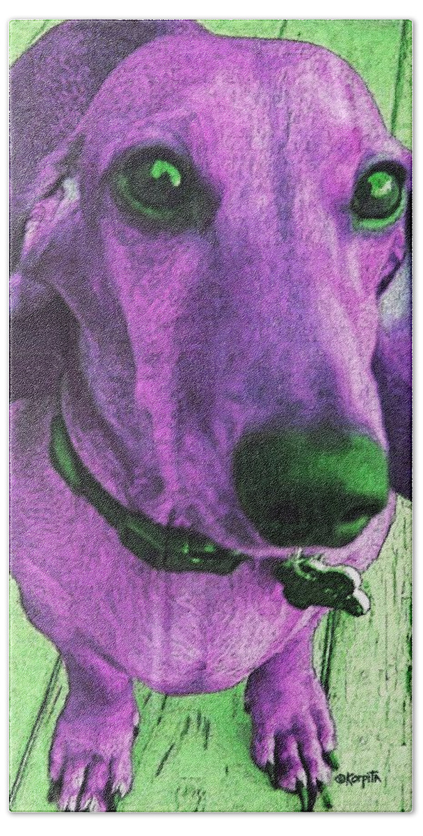 Dachshund Beach Sheet featuring the photograph Dachshund - Purple People Greeter by Rebecca Korpita