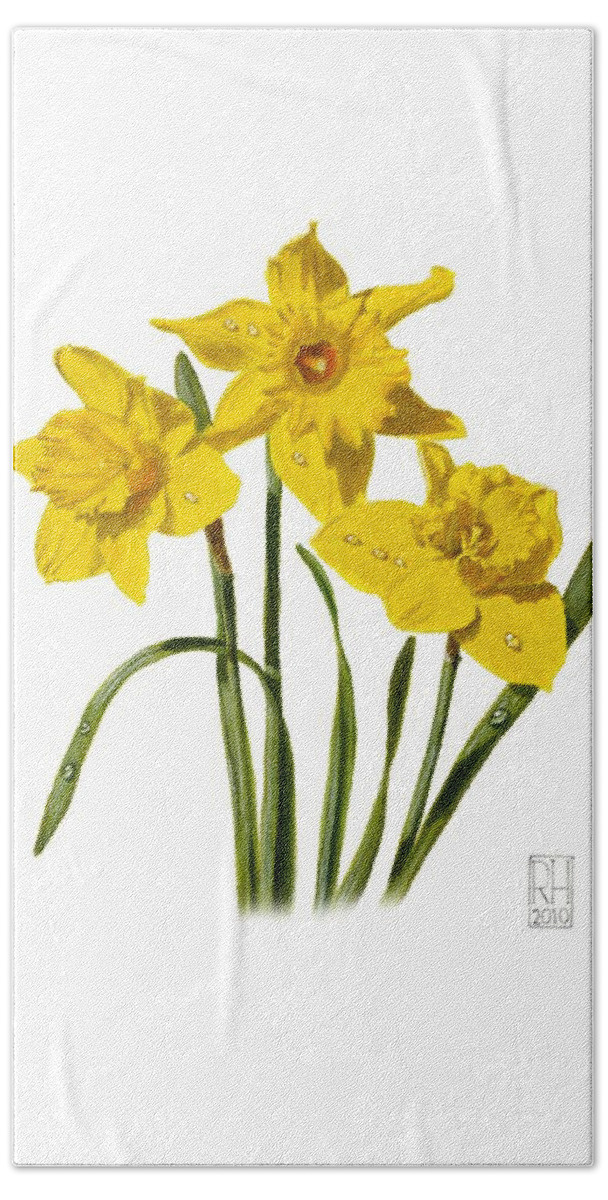 Daffodil Beach Towel featuring the painting Daffodils by Richard Harpum