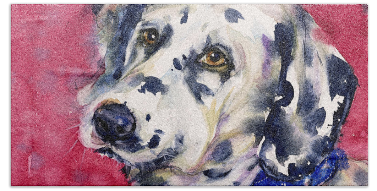 Dog Beach Towel featuring the painting Dalmatian by Judith Levins