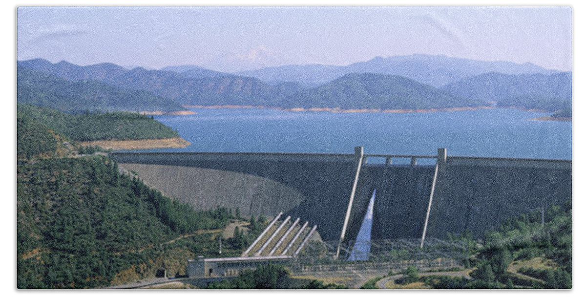 Photography Beach Towel featuring the photograph Dam On A Lake, Shasta Dam, Shasta Lake by Panoramic Images