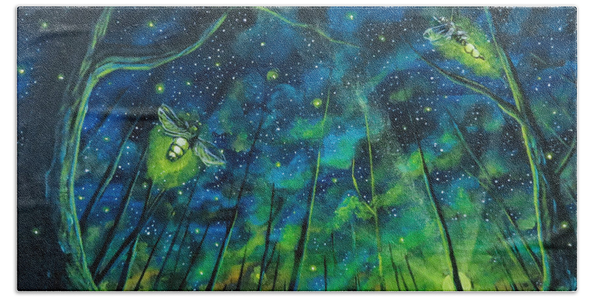 Lightning Bugs Beach Towel featuring the painting Dance The Night Away by Joel Tesch