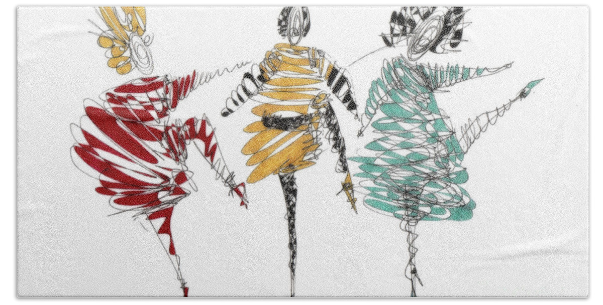 Dancer Art Beach Towel featuring the drawing Dancers by Justyna Jaszke JBJart