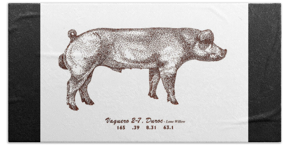 Danish Duroc Beach Towel featuring the drawing Danish Duroc by Larry Campbell