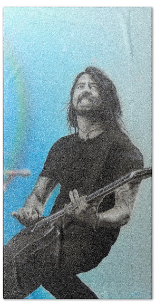 Dave Grohl Beach Towel featuring the painting Dave Grohl by Christian Chapman Art