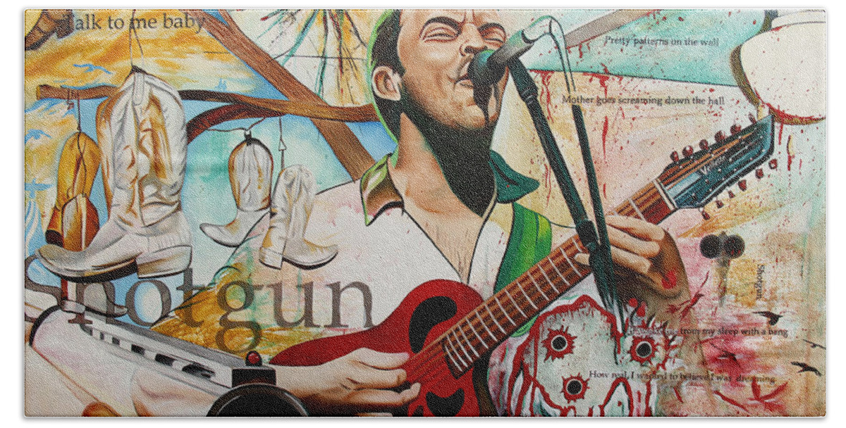 Dave Matthews Beach Towel featuring the painting Dave Matthews-Shotgun by Joshua Morton