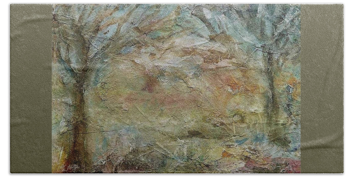 Landscape Beach Sheet featuring the painting Dawn 2 by Mary Wolf