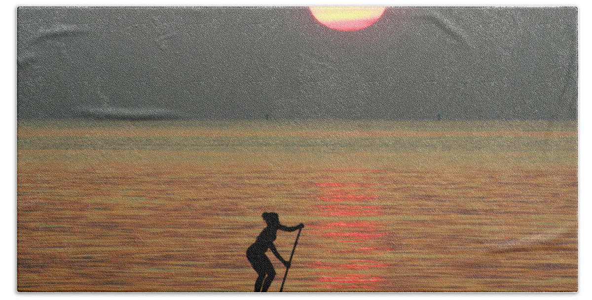 Surfer Beach Towel featuring the photograph Dawn Paddler by Mike Kling