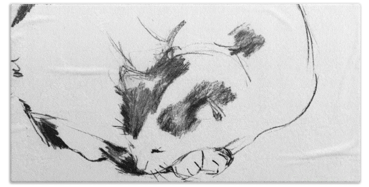 Cat Beach Towel featuring the drawing Daydreamer_3 by Karina Plachetka