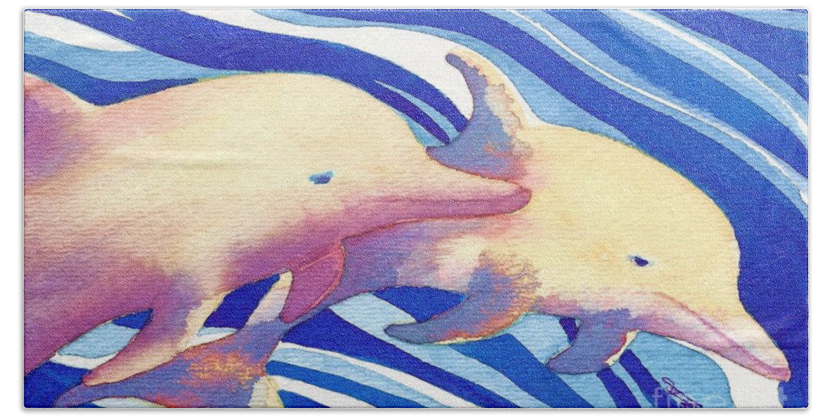 Marine Life Beach Sheet featuring the painting Deep Blue by Frances Ku