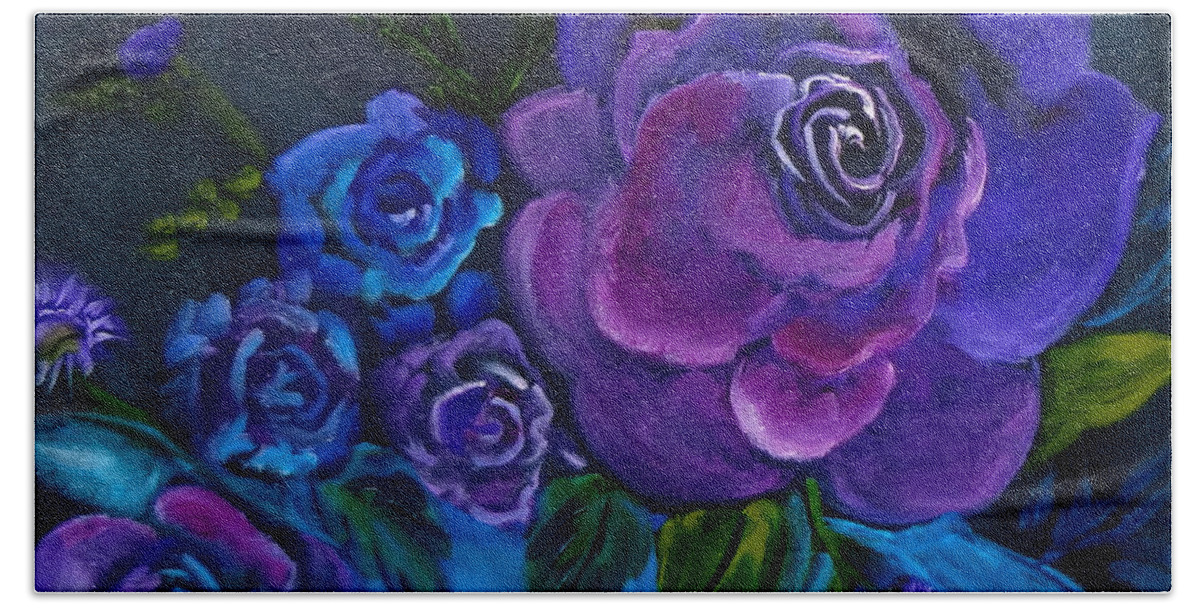 Purple Roses Beach Towel featuring the painting Deep Purple Reverie by Jenny Lee