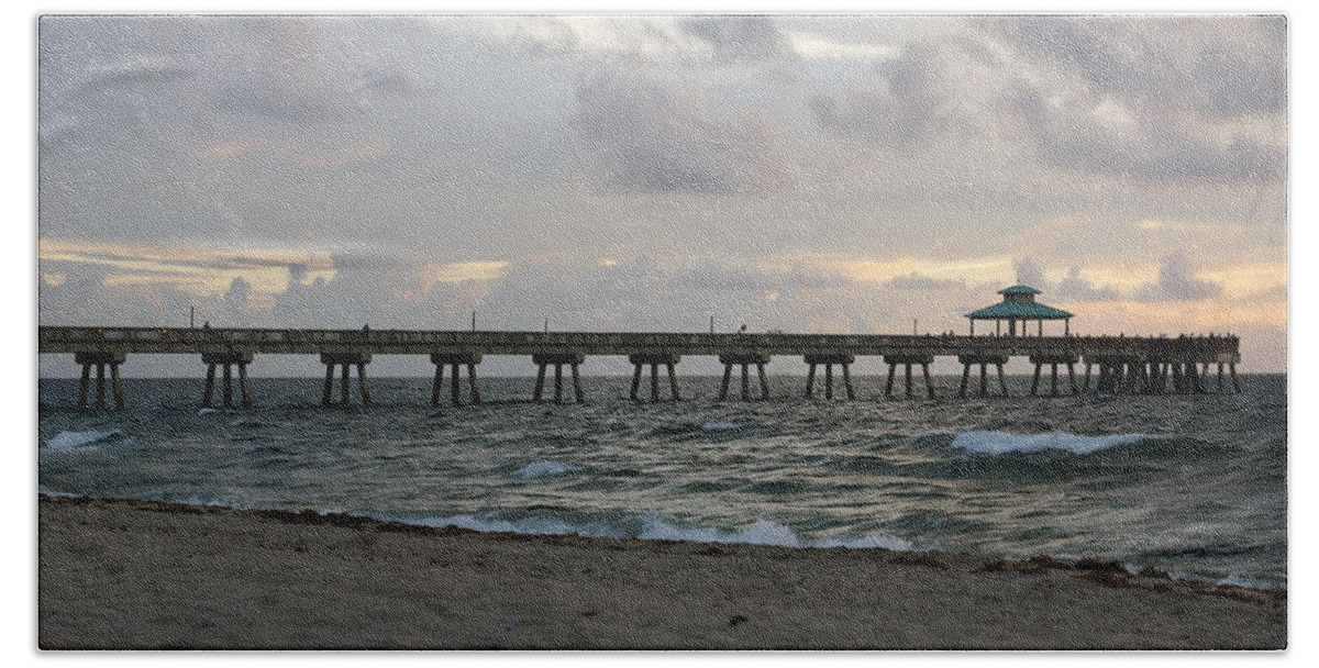 Sunrise Beach Towel featuring the photograph Deerfield Beach International Fishing Pier Sunrise by Rafael Salazar