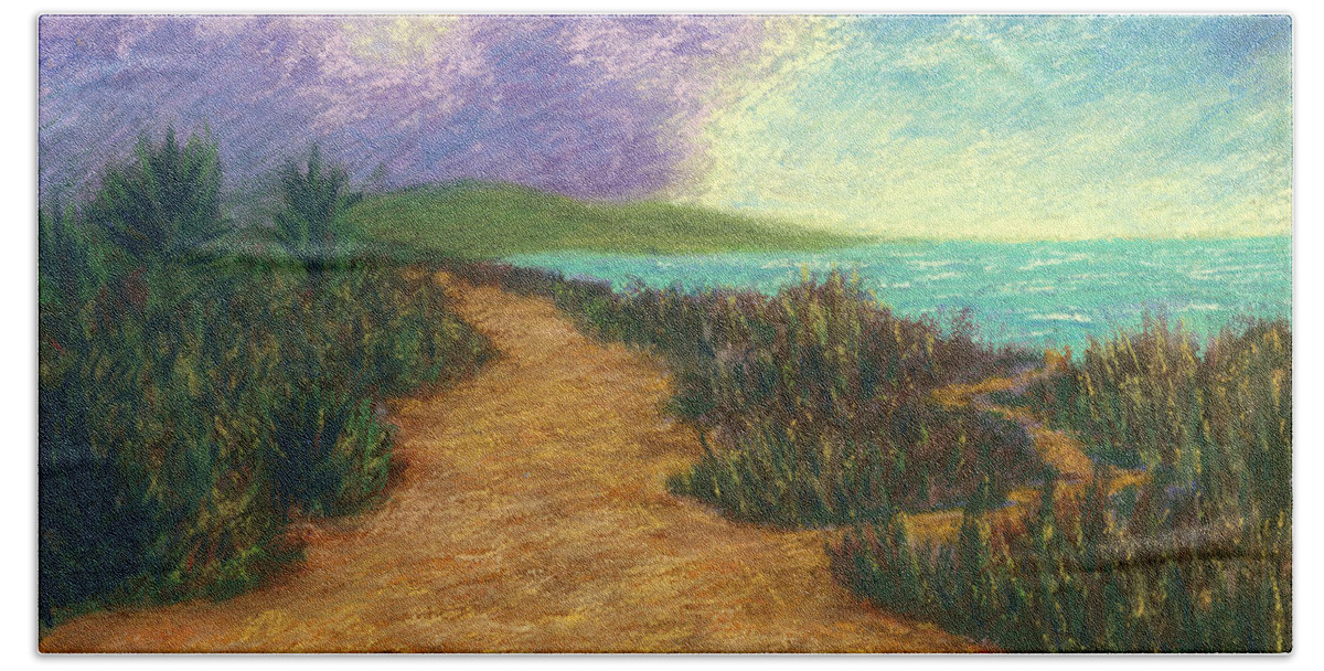 Del Beach Sheet featuring the pastel Del Mar Trails 02 by Michael Heikkinen