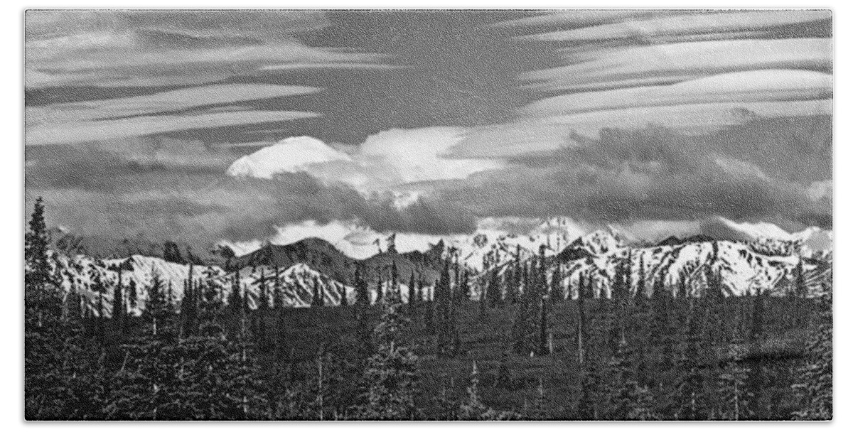 Denali Beach Towel featuring the photograph Denali in Clouds by Angie Schutt